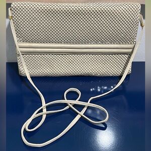 Whiting and Davis Beige Off White Mesh Purse Bag Disco Metal Vintage 80s 90s